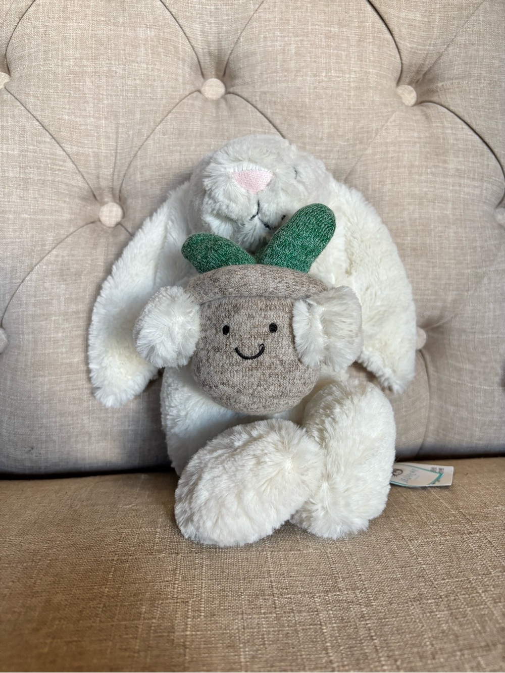 Jellycat Cream Bunny with Green Leaf Plush Toy